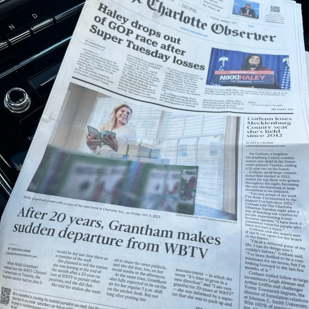 Charlotte Observer front page: After 20 years, Grantham makes sudden departure from WBTV